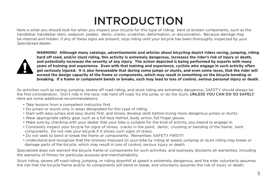 Introduction | Specialized FSRXC User Manual | Page 5 / 20