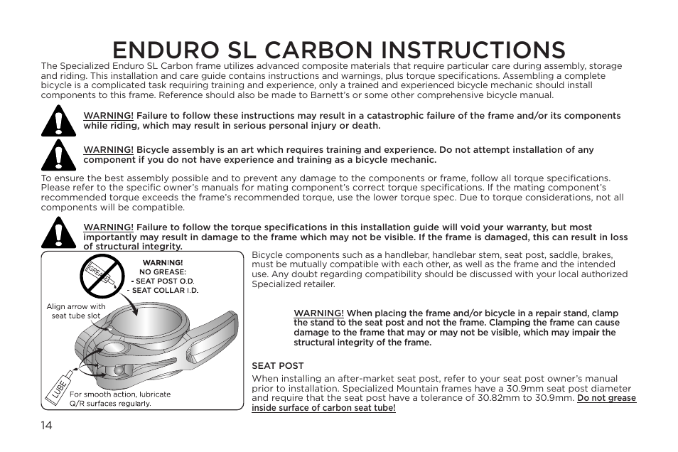 Enduro sl carbon instructions | Specialized Enduro Home Gym User Manual | Page 14 / 22