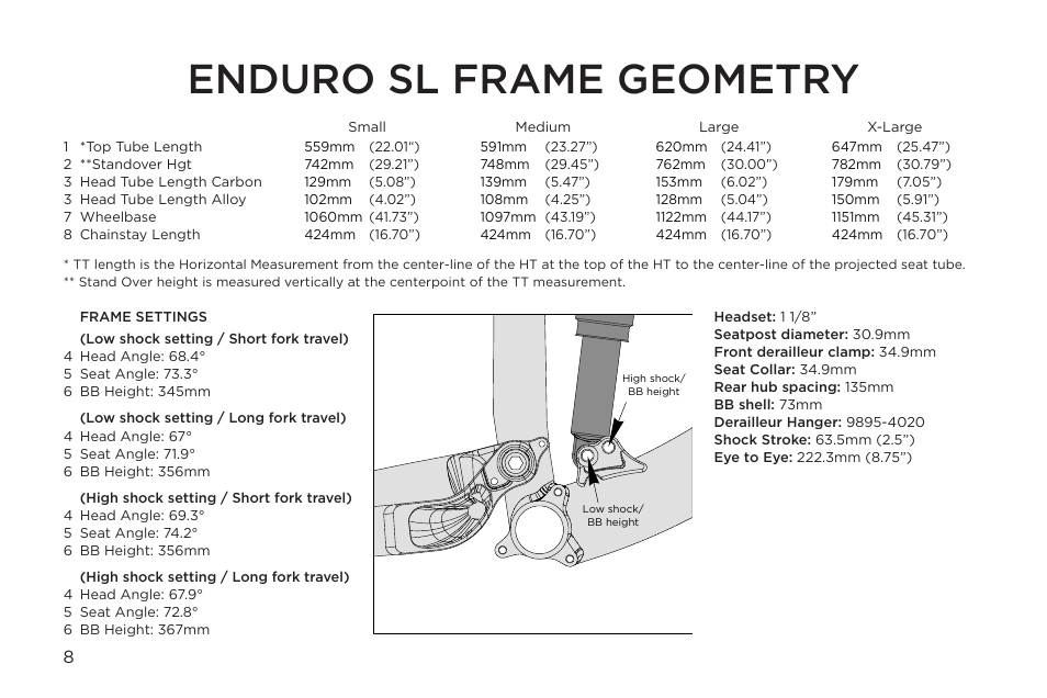 Enduro sl frame geometry | Specialized Enduro Home Gym User Manual | Page 8 / 22