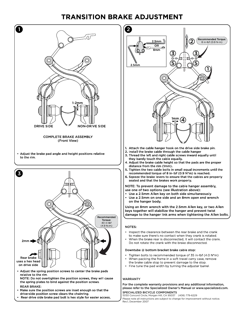 Specialized Transition Carbon-All Models User Manual | Page 3 / 3