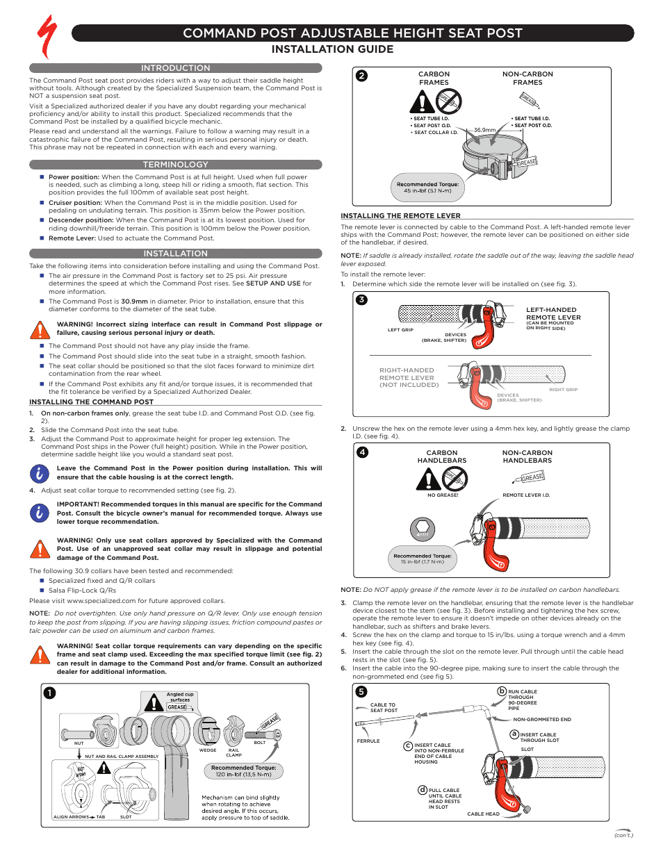Specialized Command Post Adjustable Height Seat Post User Manual | 2 pages
