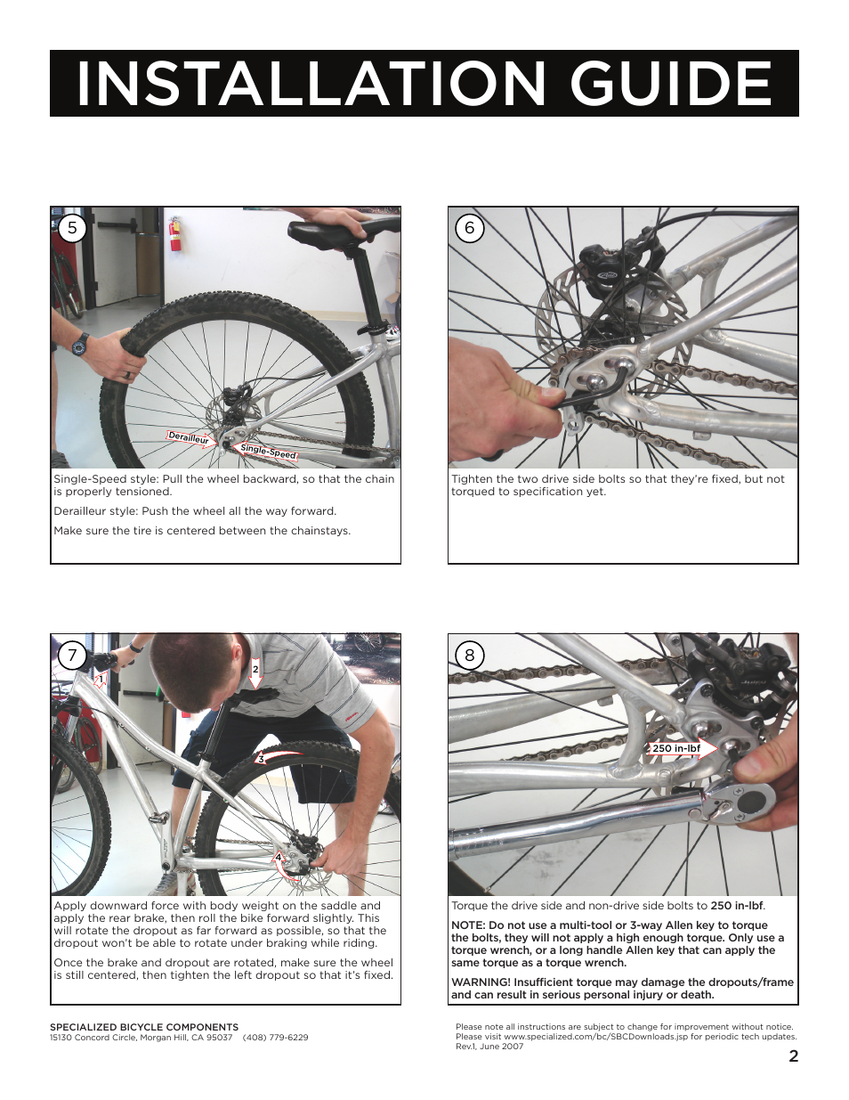 Installation guide | Specialized Rockhopper Adjustable Dropout RH Dropout User Manual | Page 2 / 2