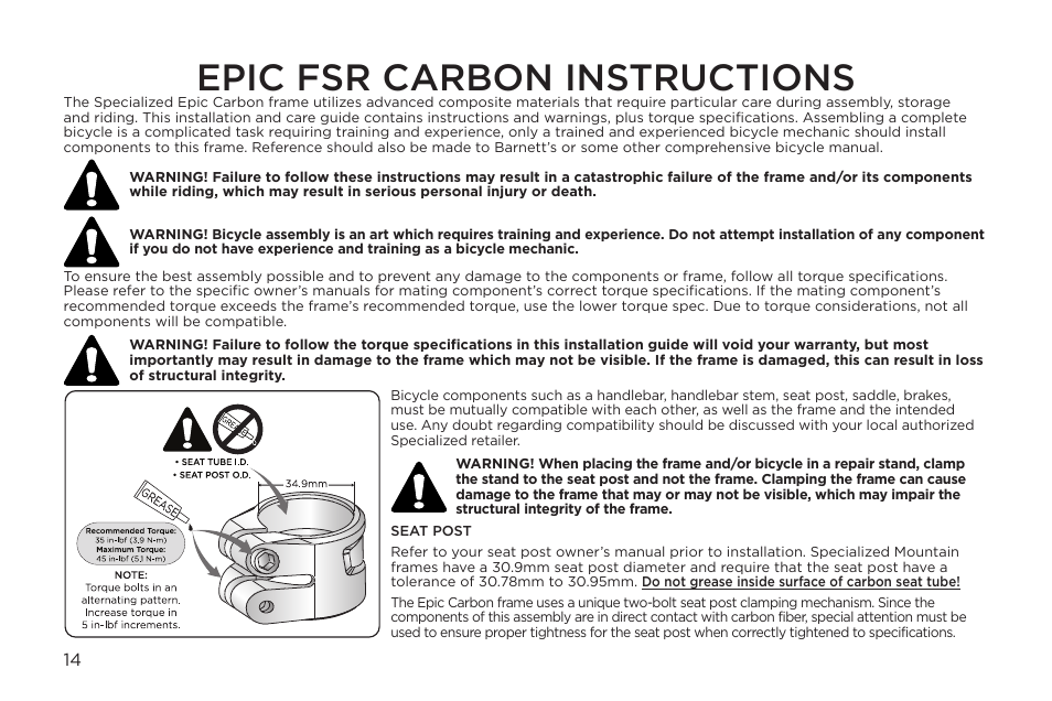 Epic fsr carbon instructions | Specialized Roll X User Manual | Page 14 / 20