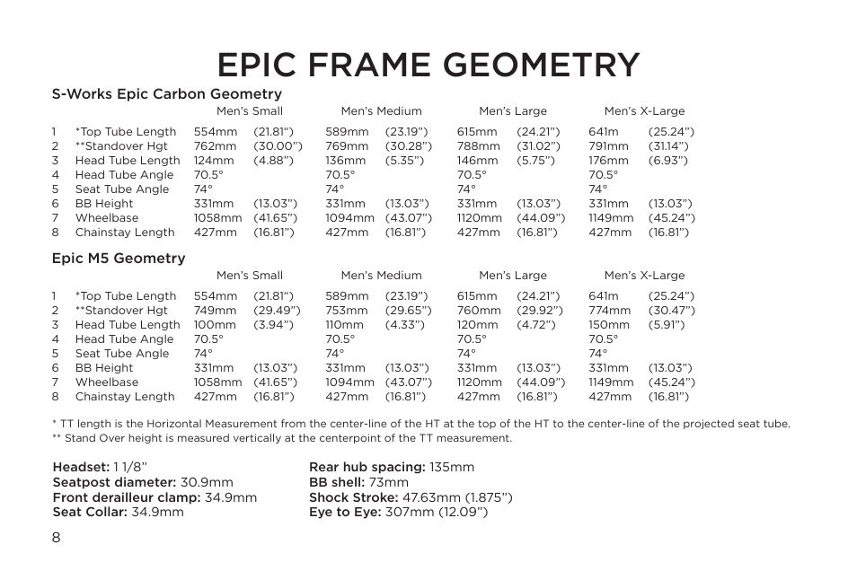 Epic frame geometry | Specialized Roll X User Manual | Page 8 / 20