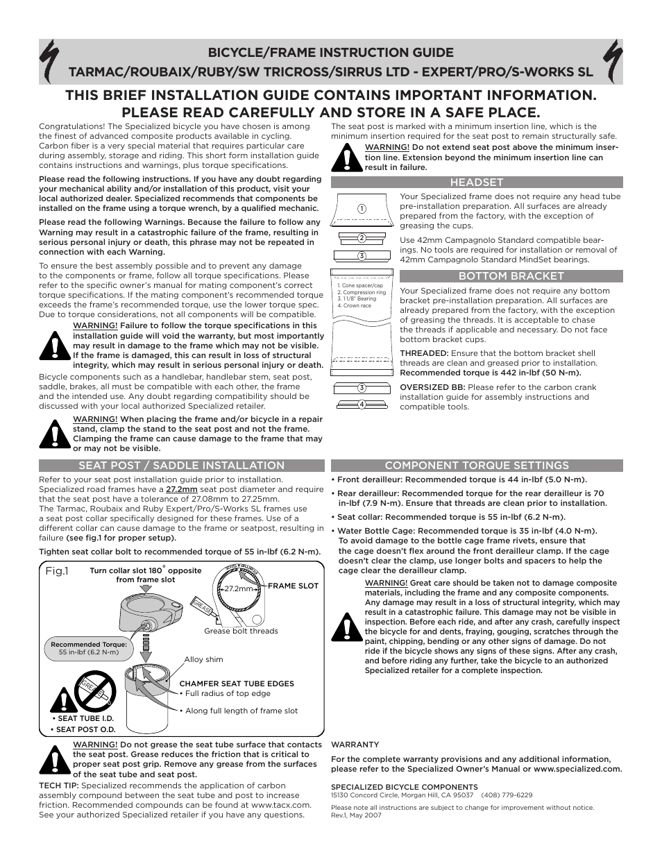 Specialized Ruby User Manual | 1 page