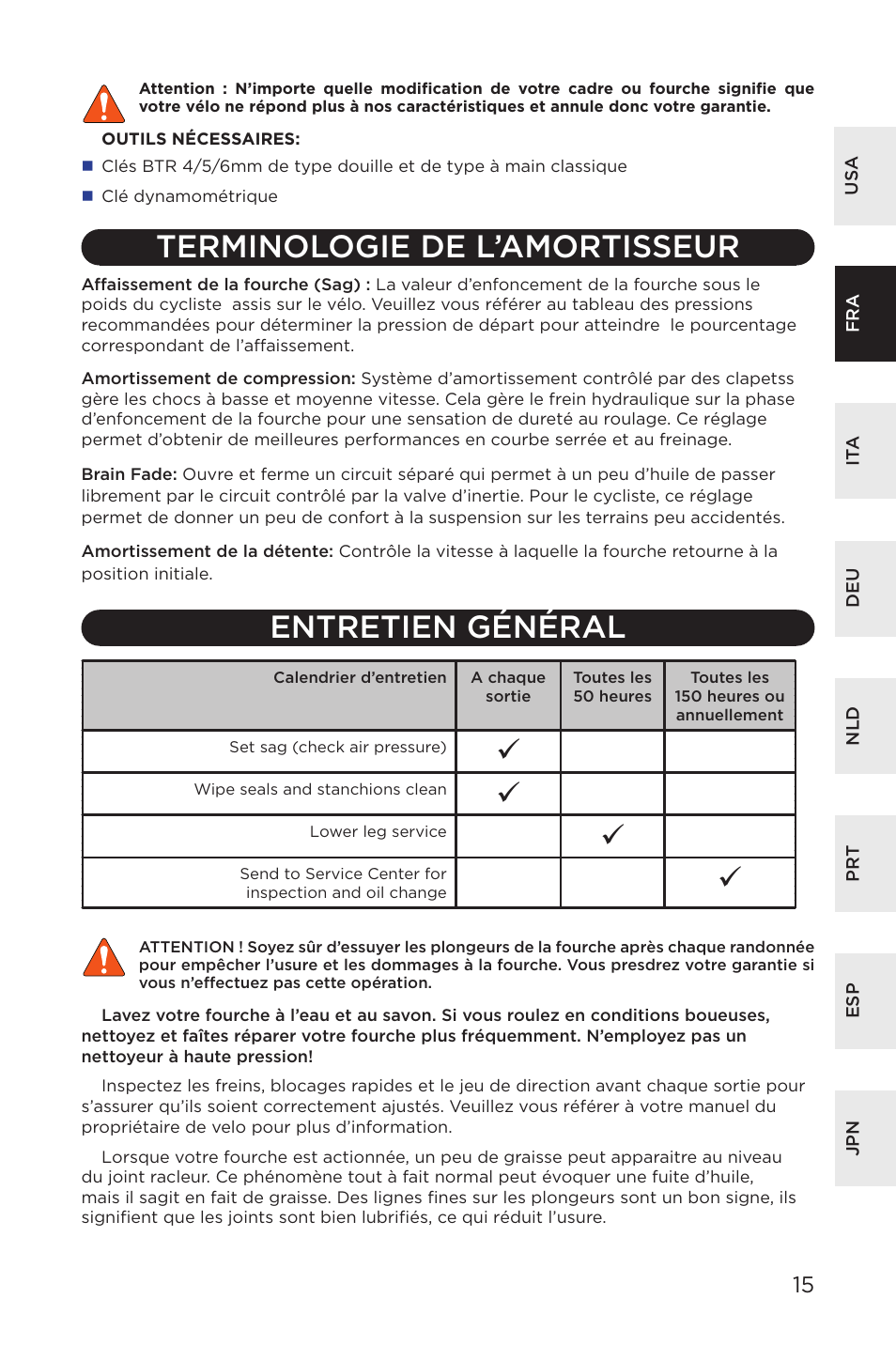 Terminologie de l’amortisseur, Entretien général | Specialized AFR E100 User Manual | Page 15 / 84