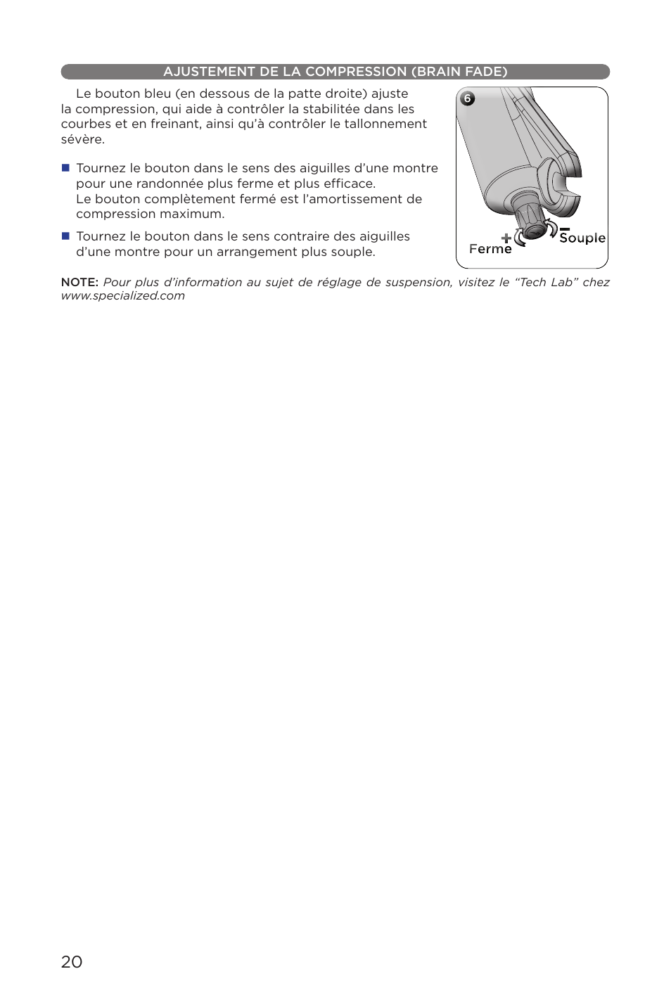 Ajustement de la compression (brain fade) | Specialized AFR E100 User Manual | Page 20 / 84