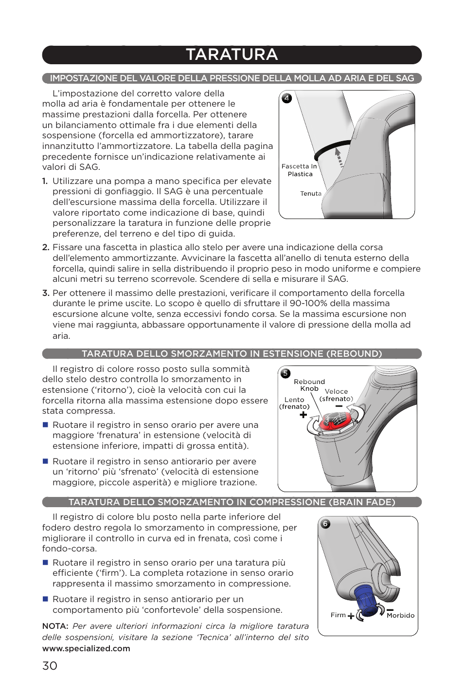 Taratura | Specialized AFR E100 User Manual | Page 30 / 84