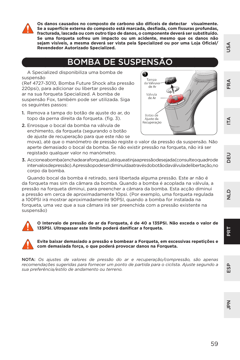 Bomba de suspensão | Specialized AFR E100 User Manual | Page 59 / 84