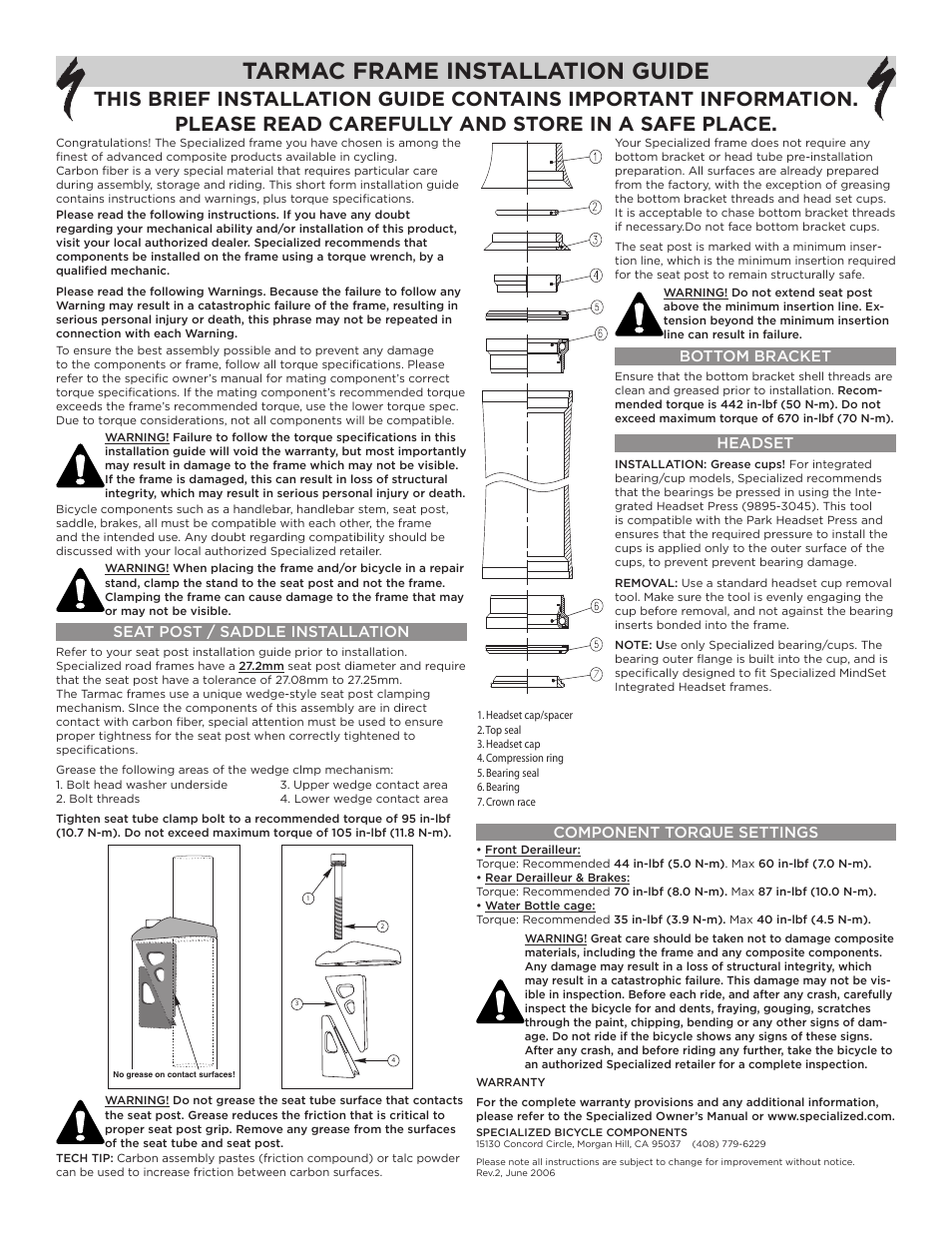 Specialized Tarmac User Manual | 1 page