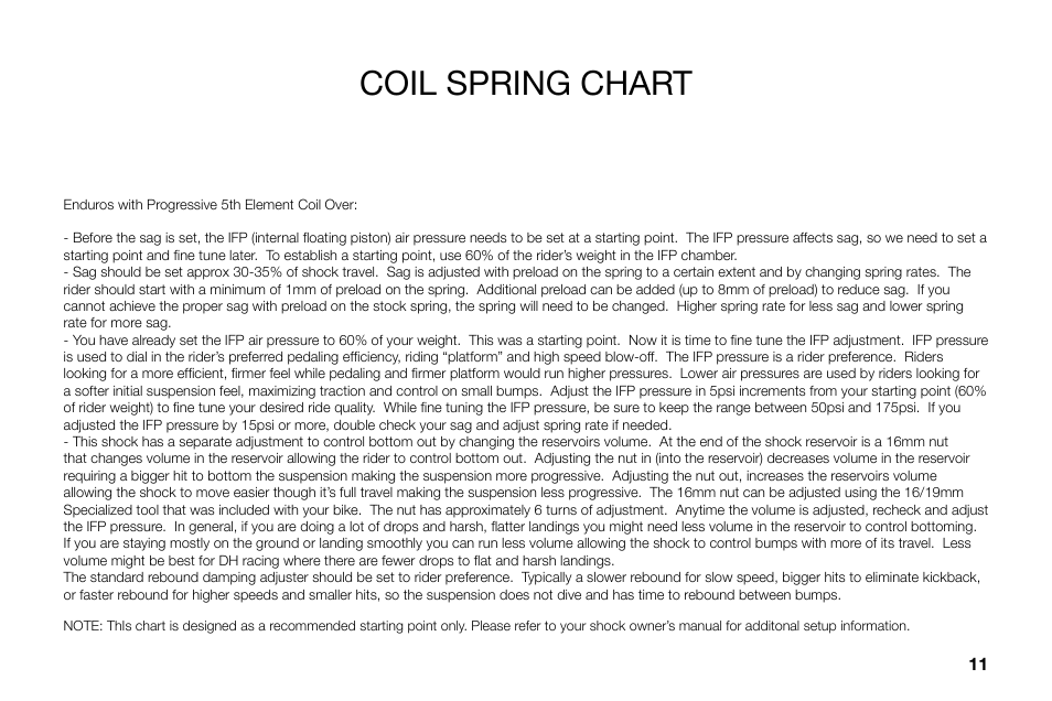 Coil spring chart | Specialized Roubaix User Manual | Page 11 / 16