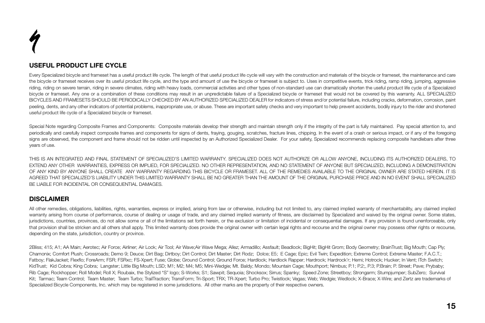 Specialized Roubaix User Manual | Page 15 / 16