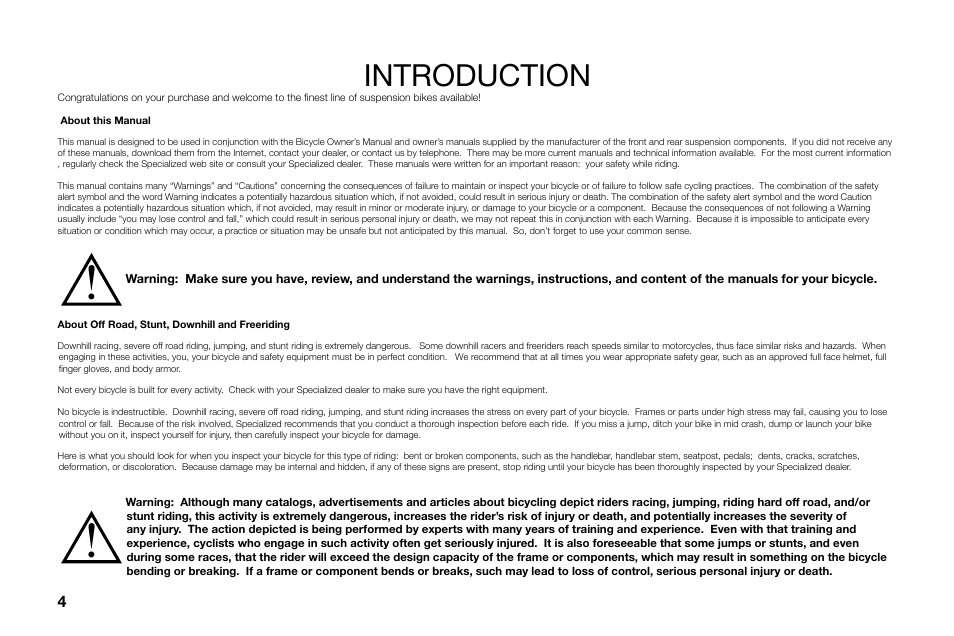 Introduction | Specialized Roubaix User Manual | Page 4 / 16