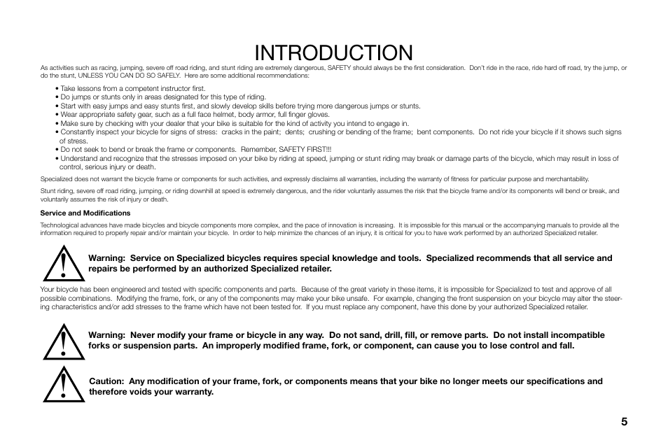 Introduction | Specialized Roubaix User Manual | Page 5 / 16