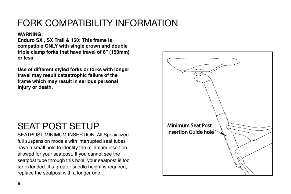 Seat post setup fork compatibility information | Specialized Roubaix User Manual | Page 6 / 16