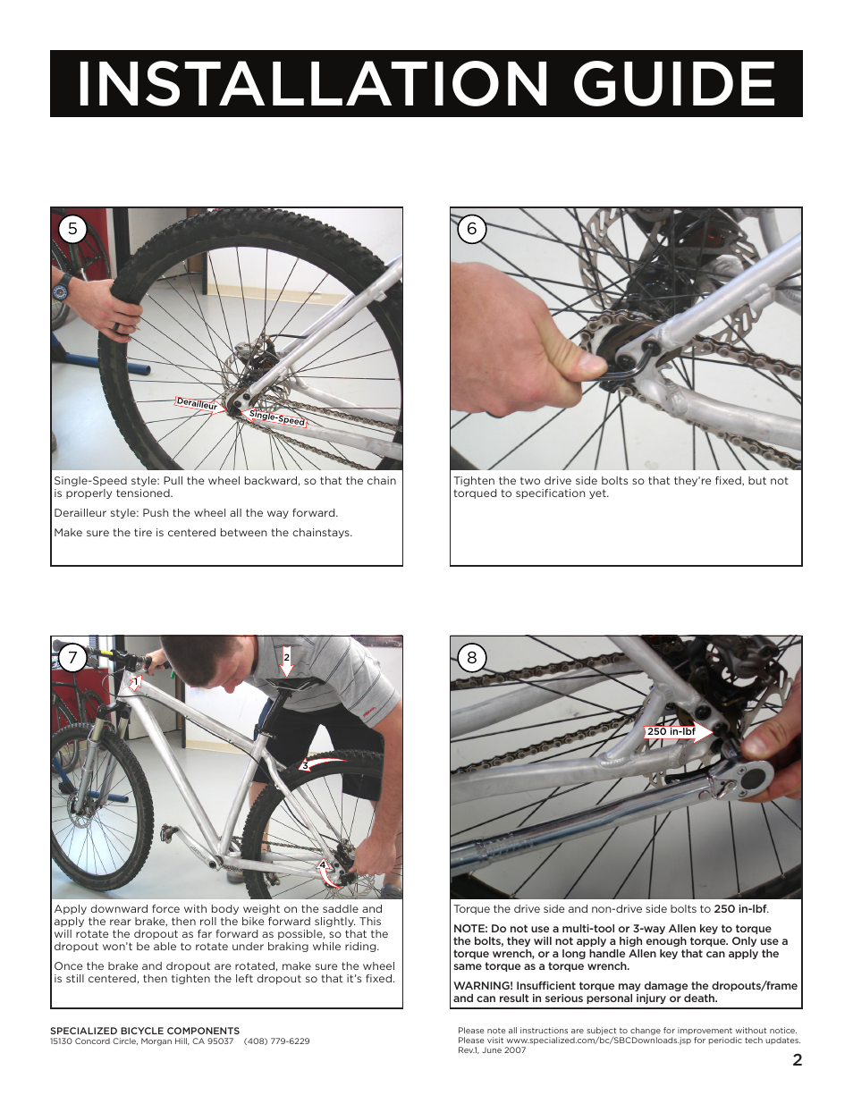 Installation guide | Specialized Stumpjumper Adjustable Dropout User Manual | Page 2 / 2
