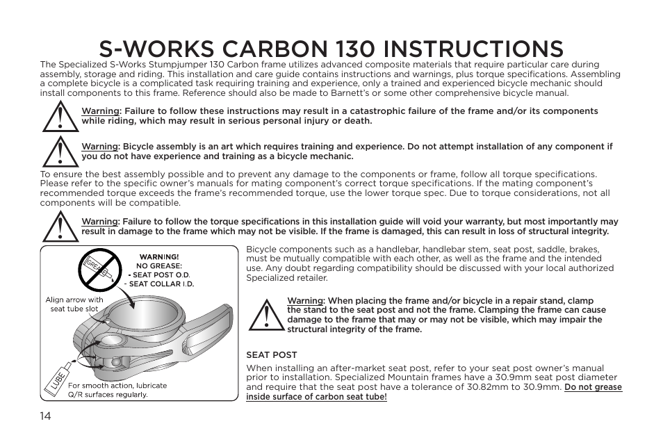 S-works carbon 130 instructions | Specialized S-Works Carbon Stumpjumper FSR 130 User Manual | Page 14 / 20