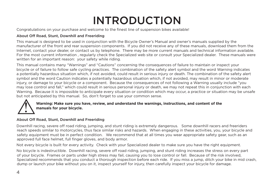 Introduction | Specialized S-Works Carbon Stumpjumper FSR 130 User Manual | Page 4 / 20