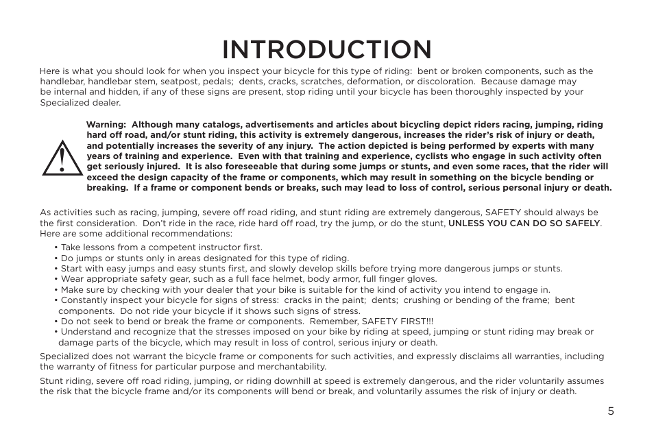 Introduction | Specialized S-Works Carbon Stumpjumper FSR 130 User Manual | Page 5 / 20