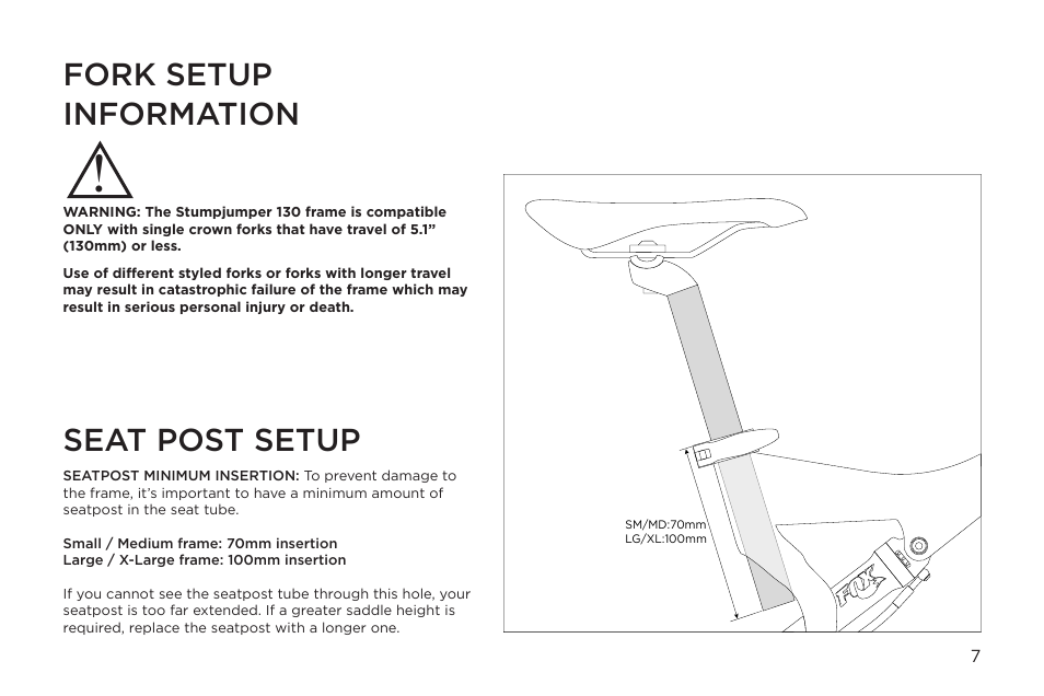 Seat post setup fork setup information | Specialized S-Works Carbon Stumpjumper FSR 130 User Manual | Page 7 / 20