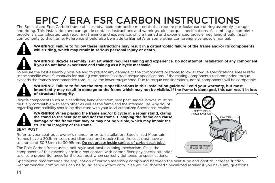 Epic / era fsr carbon instructions | Specialized Epic Era User Manual | Page 14 / 24
