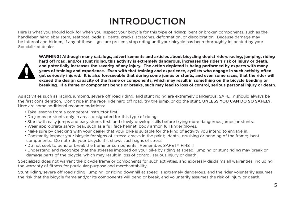 Introduction | Specialized Epic Era User Manual | Page 5 / 24