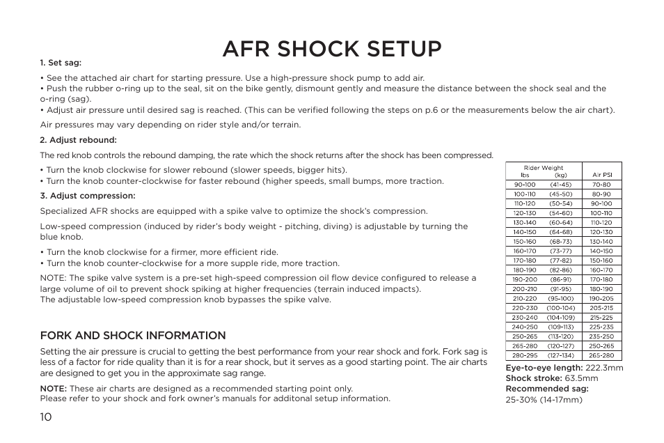 Afr shock setup | Specialized Enduro User Manual | Page 10 / 24