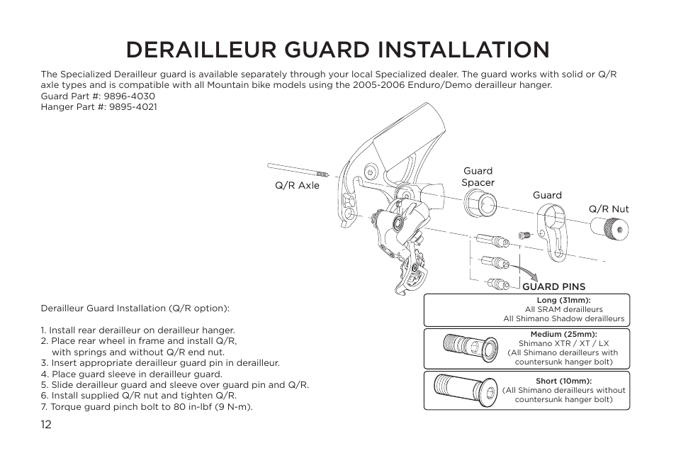 Derailleur guard installation | Specialized Enduro User Manual | Page 12 / 24