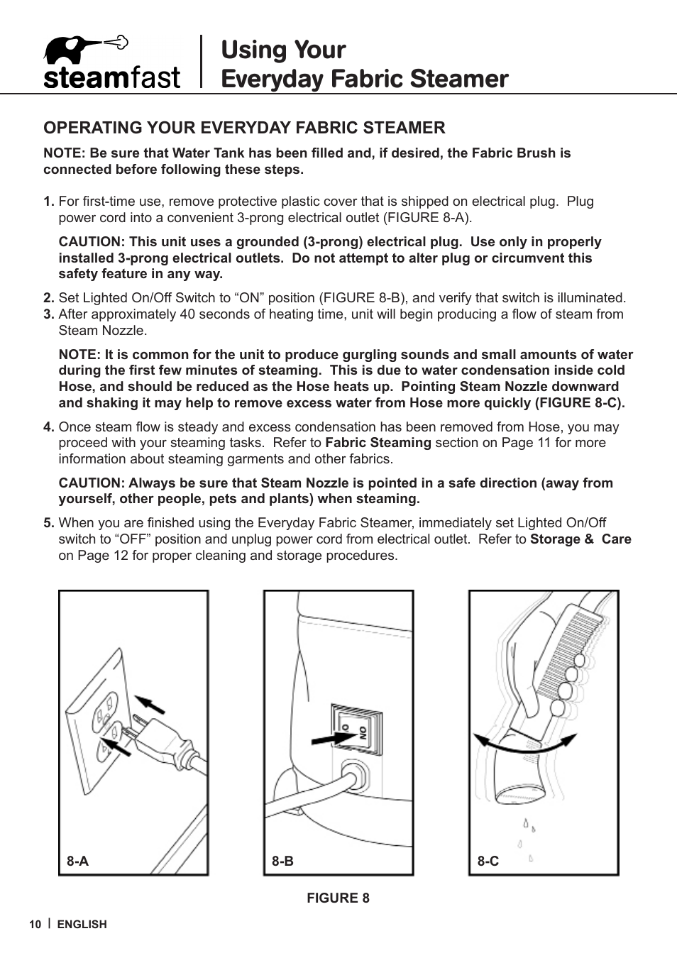 Using your everyday fabric steamer | Steamfast SF-407 User Manual | Page 10 / 16