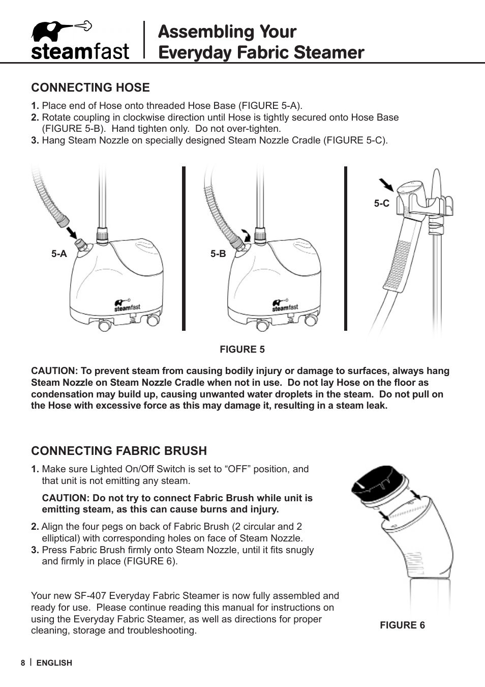Assembling your everyday fabric steamer | Steamfast SF-407 User Manual | Page 8 / 16