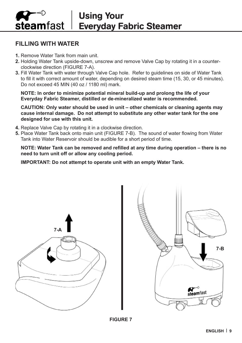 Using your everyday fabric steamer | Steamfast SF-407 User Manual | Page 9 / 16