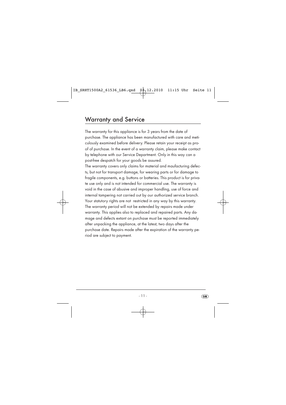 Warranty and service | Silvercrest SRHT 1500 A2 User Manual | Page 13 / 14