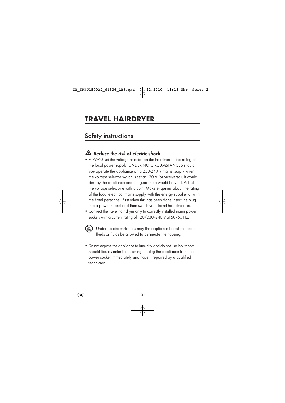 Travel hairdryer, Safety instructions | Silvercrest SRHT 1500 A2 User Manual | Page 4 / 14