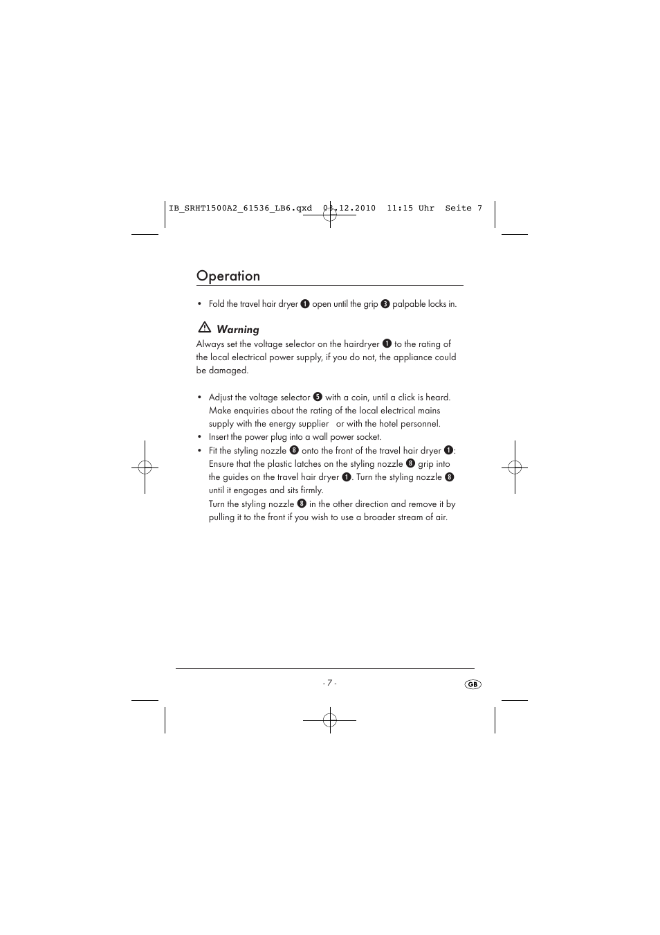 Operation | Silvercrest SRHT 1500 A2 User Manual | Page 9 / 14