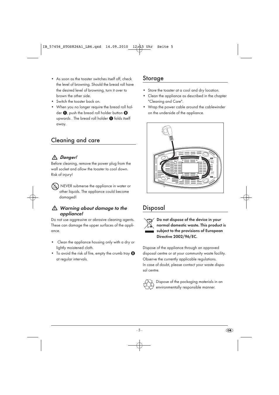 Cleaning and care, Storage, Disposal | Silvercrest STOS 826 A1 User Manual | Page 7 / 8