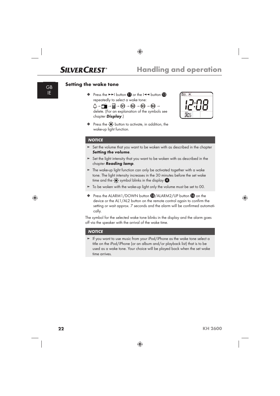 Handling and operation | Silvercrest WAKE-UP LIGHT KH 2600 User Manual | Page 24 / 32