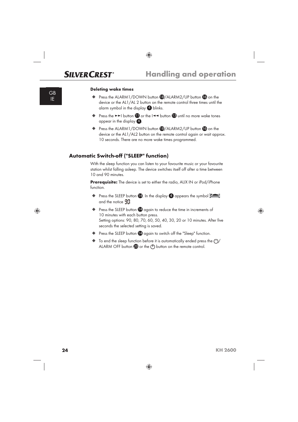 Handling and operation | Silvercrest WAKE-UP LIGHT KH 2600 User Manual | Page 26 / 32