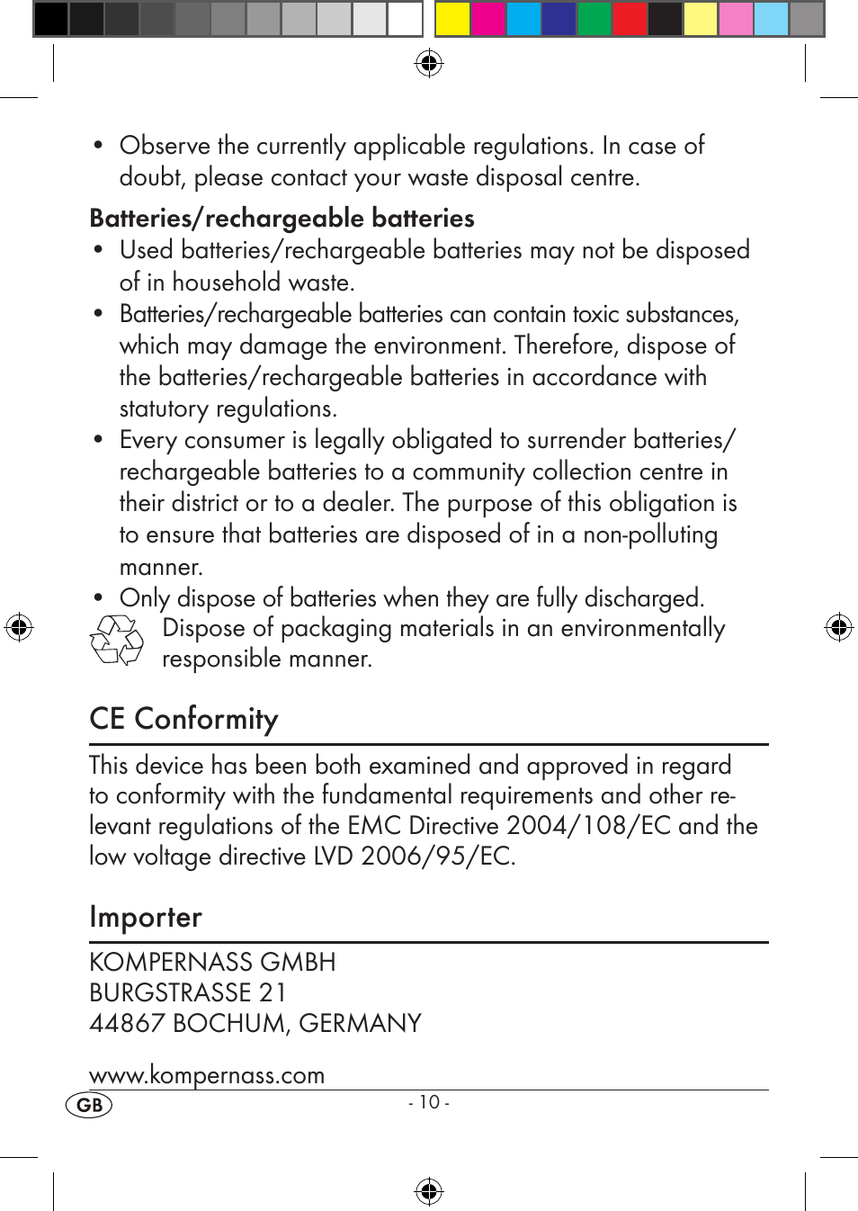 Ce conformity, Importer | Silvercrest KH2351 User Manual | Page 12 / 18