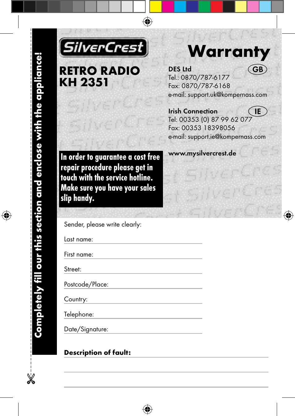 Warranty, Retro radio kh 2351 | Silvercrest KH2351 User Manual | Page 15 / 18