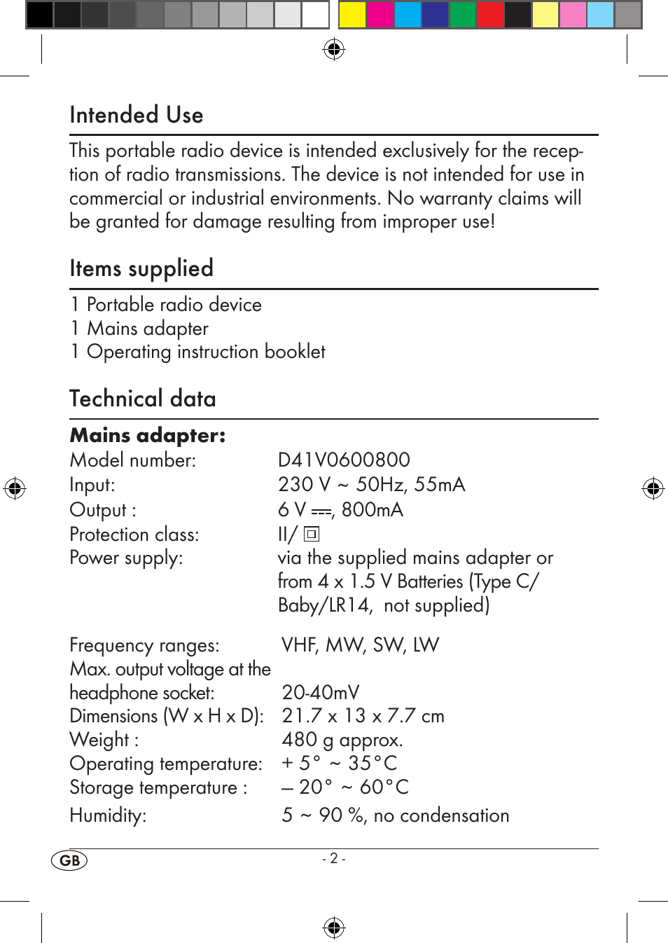 Intended use, Items supplied, Technical data | Silvercrest KH2351 User Manual | Page 4 / 18