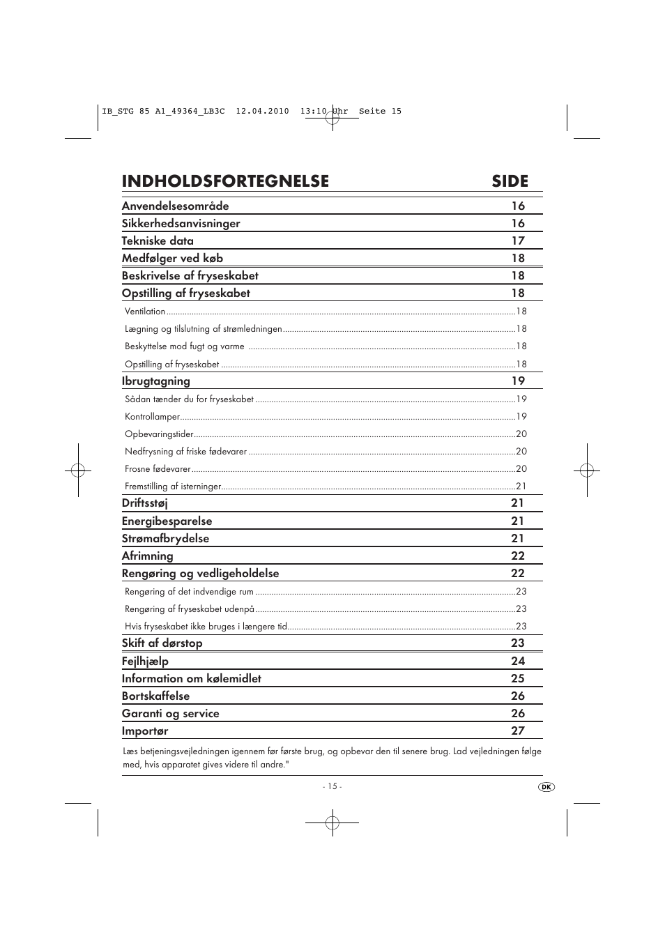 Indholdsfortegnelse side | Silvercrest STG 85 User Manual | Page 17 / 29