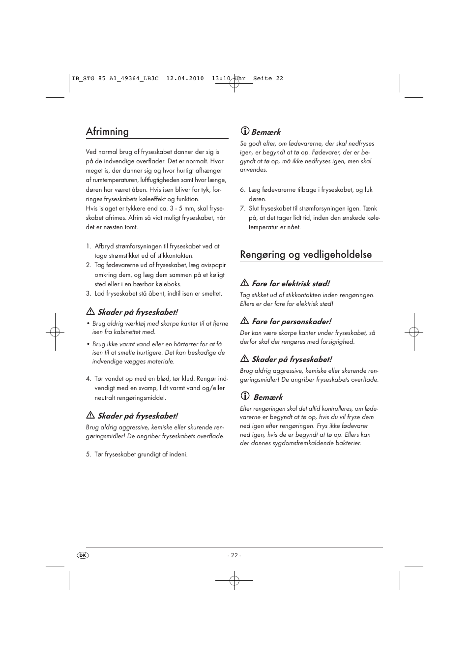 Afrimning, Rengøring og vedligeholdelse | Silvercrest STG 85 User Manual | Page 24 / 29