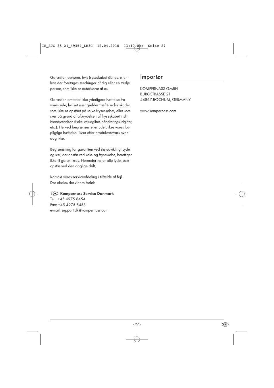 Importør | Silvercrest STG 85 User Manual | Page 29 / 29