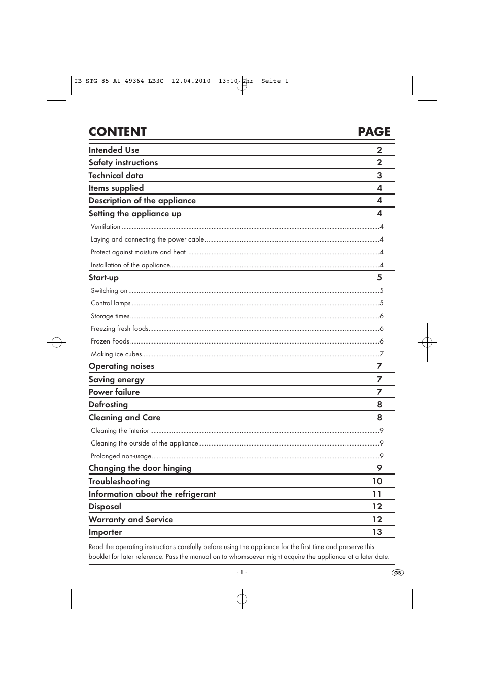 Content page | Silvercrest STG 85 User Manual | Page 3 / 29