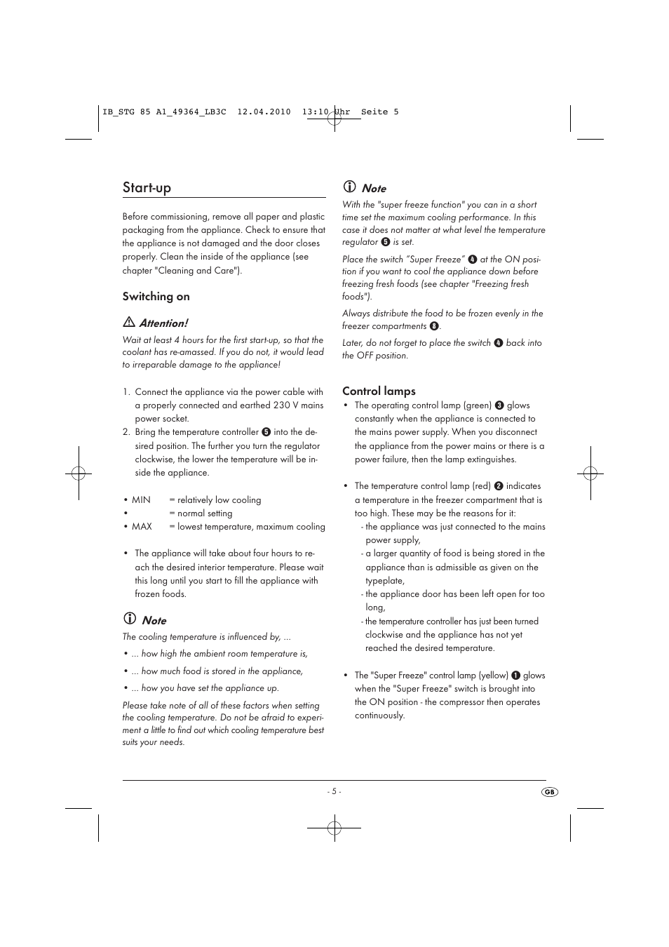 Start-up | Silvercrest STG 85 User Manual | Page 7 / 29
