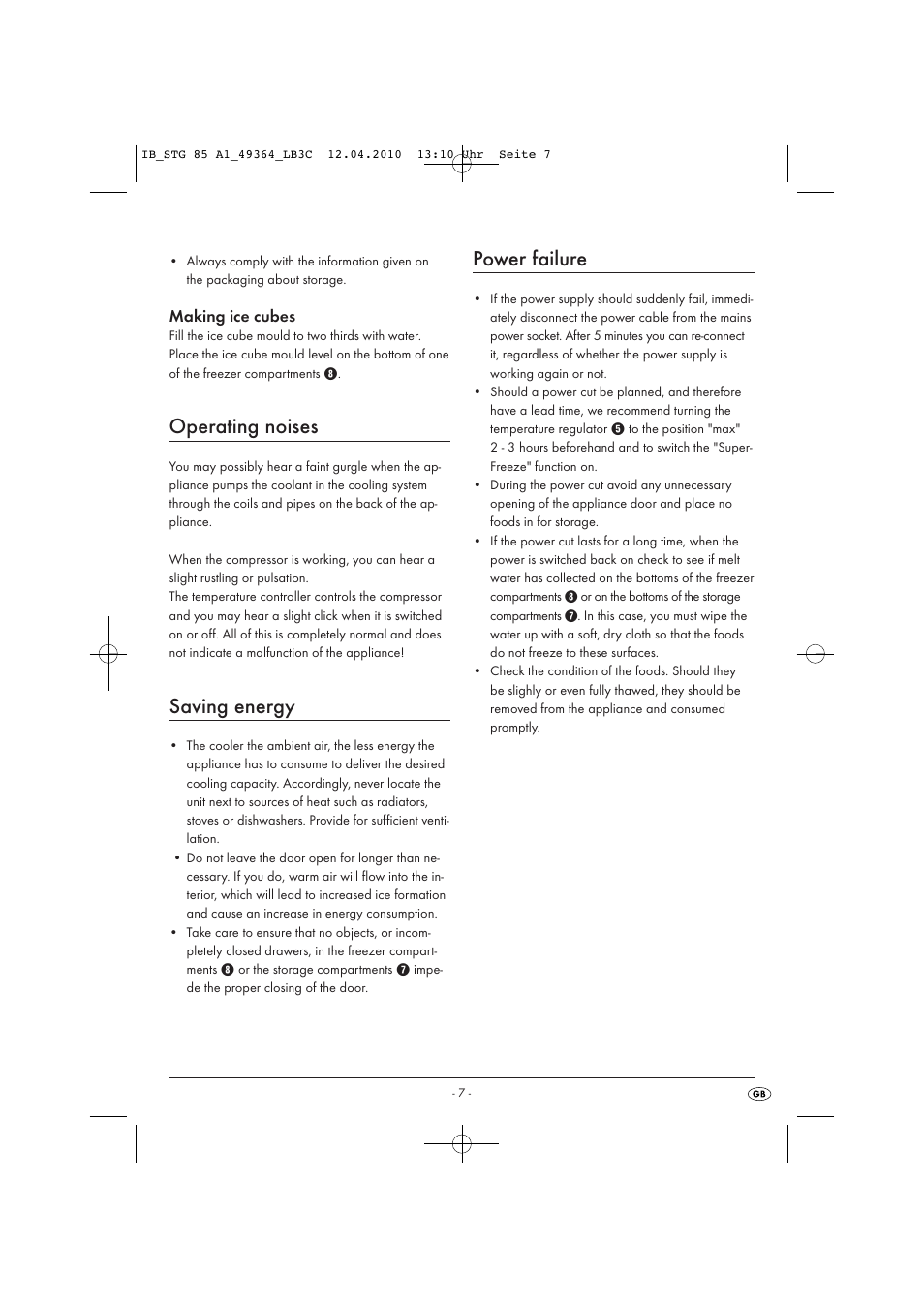 Operating noises, Saving energy, Power failure | Silvercrest STG 85 User Manual | Page 9 / 29