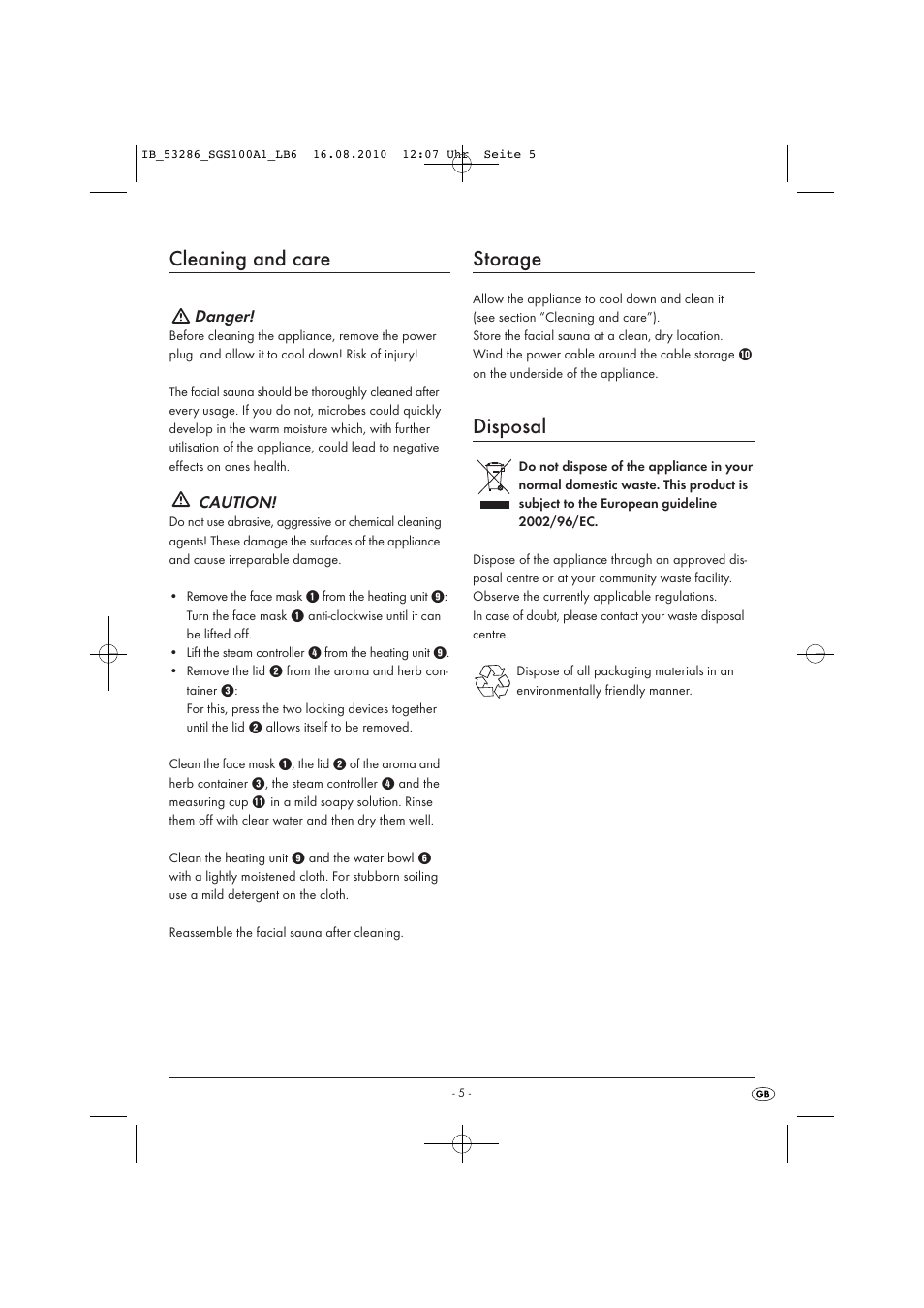 Cleaning and care, Storage, Disposal | Silvercrest SGS 100 A1 User Manual | Page 7 / 8