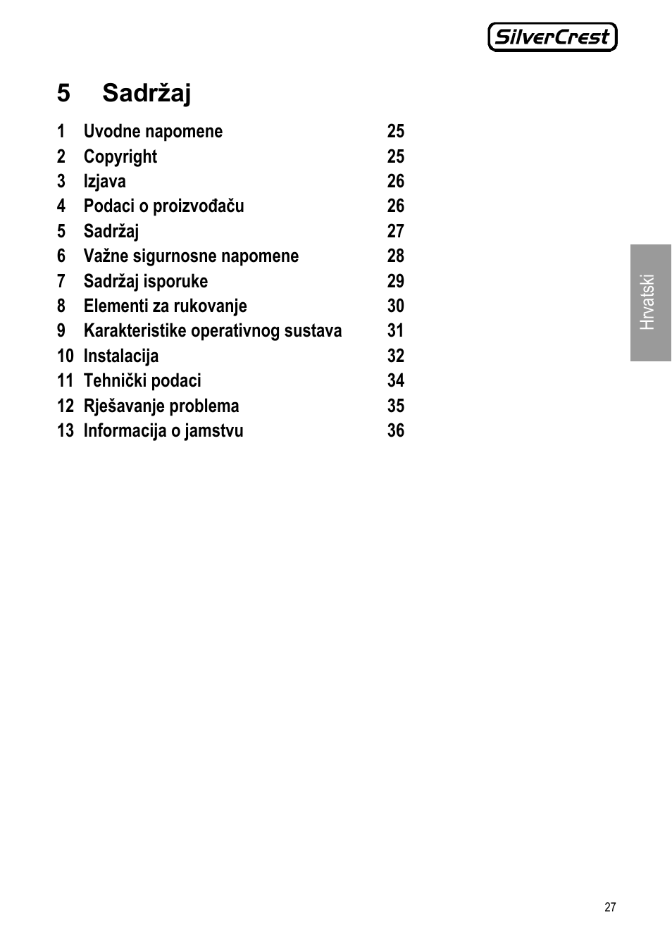 5 sadržaj | Silvercrest JS-101 User Manual | Page 27 / 84