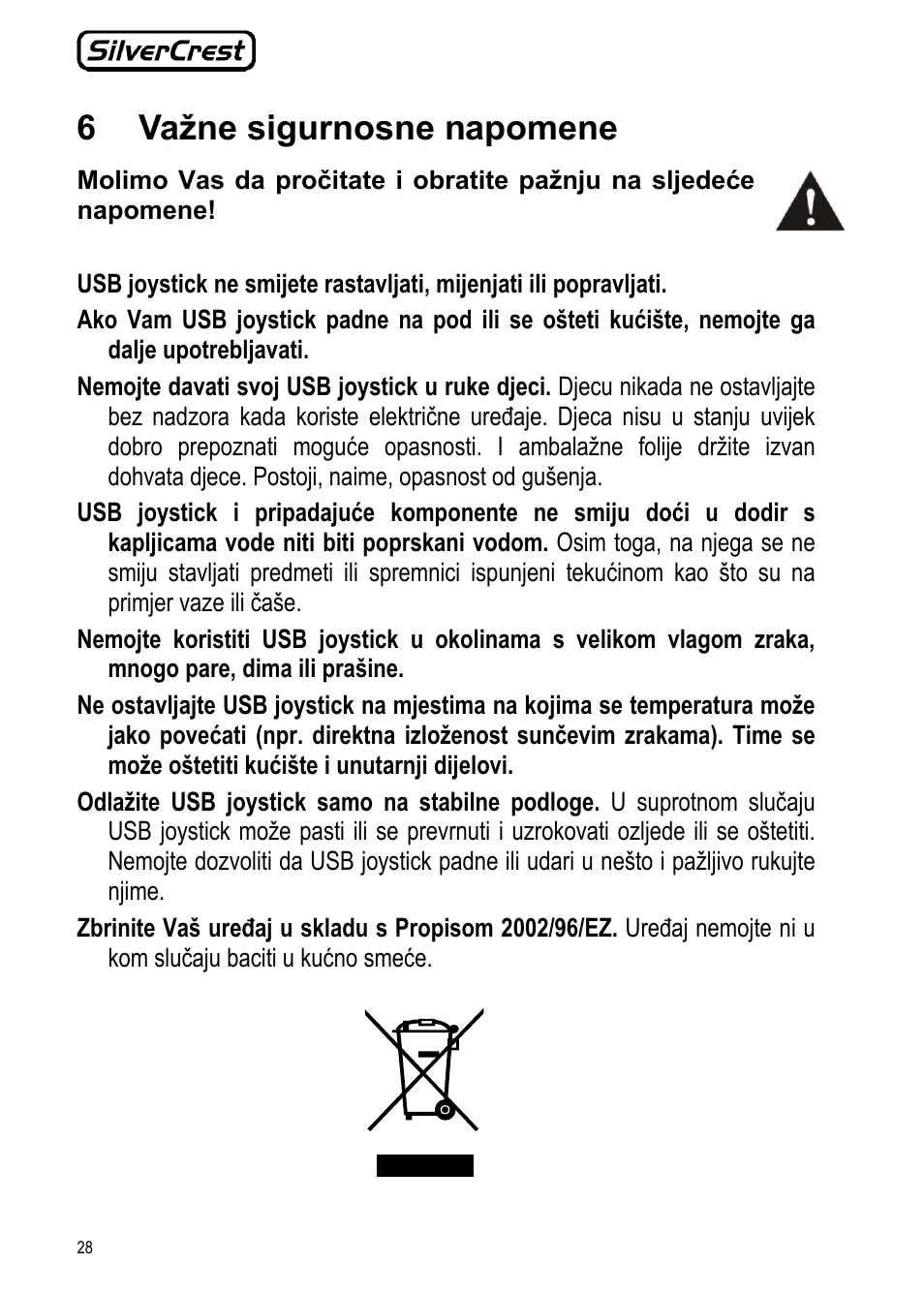6 važne sigurnosne napomene | Silvercrest JS-101 User Manual | Page 28 / 84