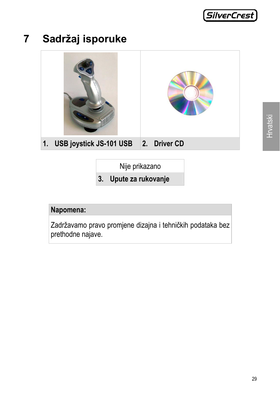 7 sadržaj isporuke | Silvercrest JS-101 User Manual | Page 29 / 84